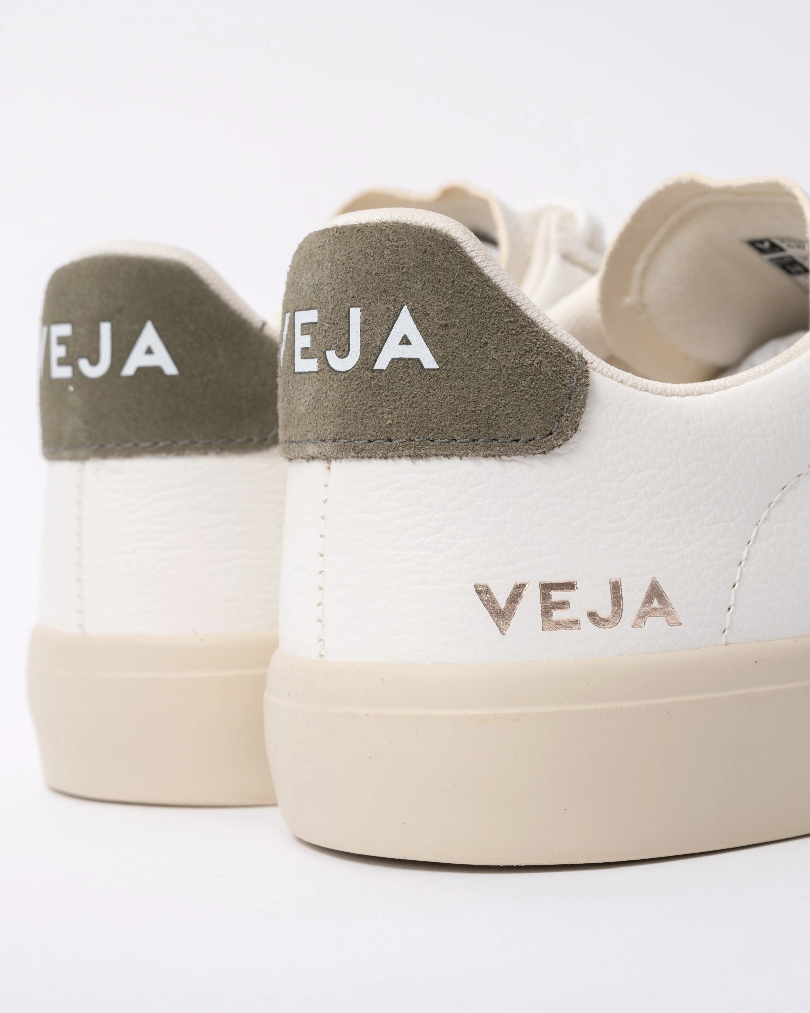 VEJA Campo Leather Womens Trainers - White/Khaki - Image 2