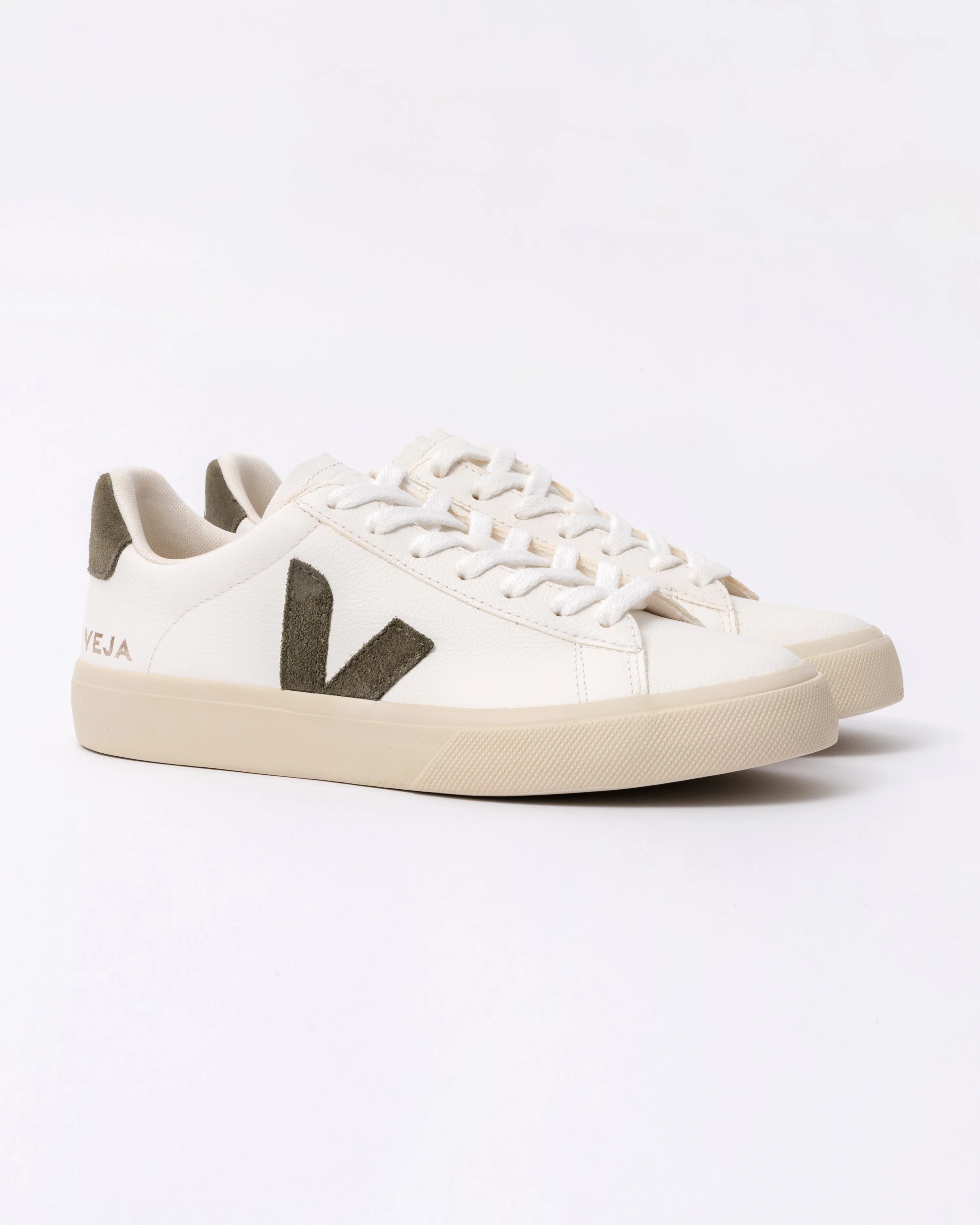 VEJA Campo Leather Womens Trainers - White/Khaki - Image 3