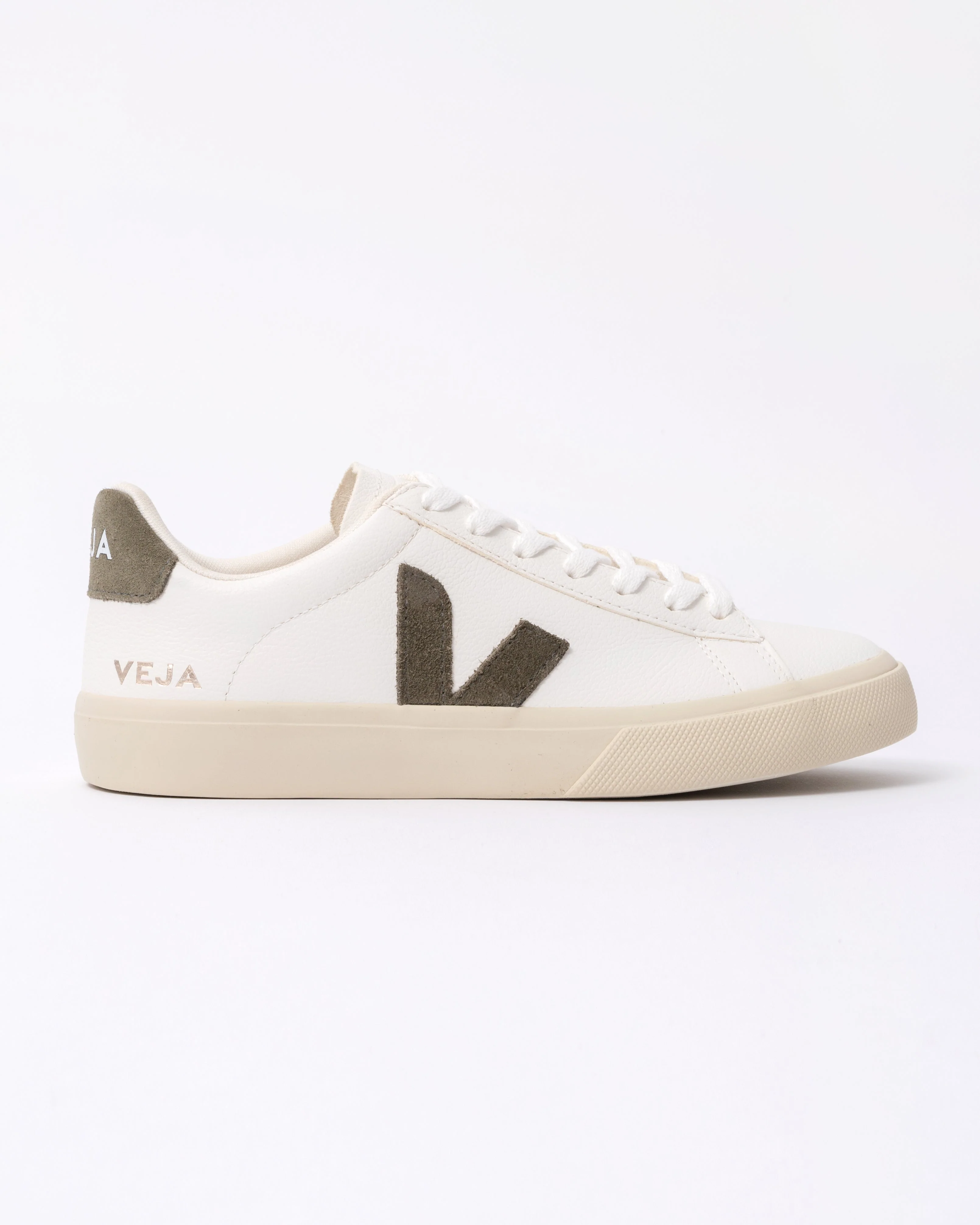 VEJA Campo Leather Womens Trainers - White/Khaki - Image 4