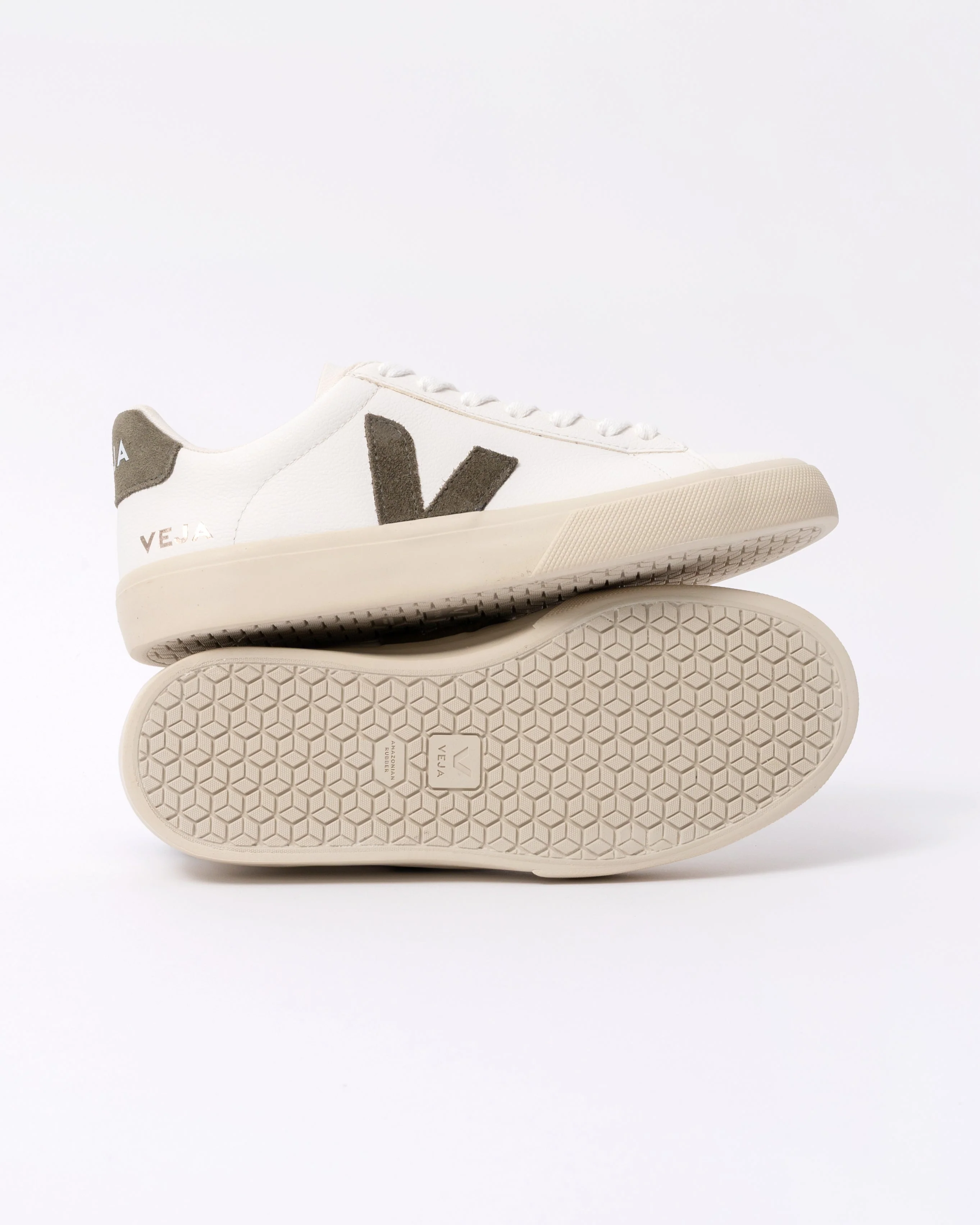 VEJA Campo Leather Womens Trainers - White/Khaki - Image 5