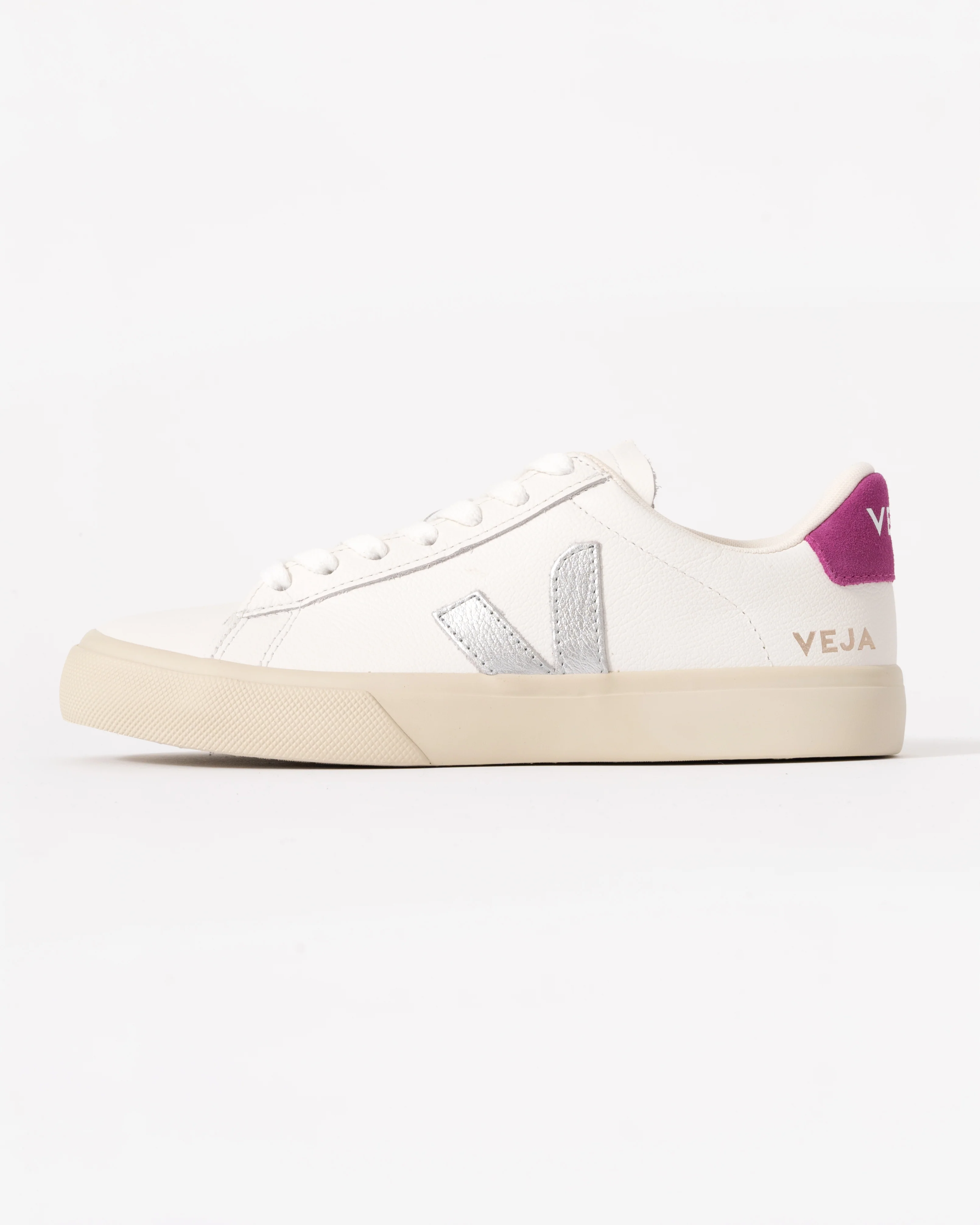 VEJA Campo Leather Womens Trainers - White/Silver/Ultraviolet - Image 2