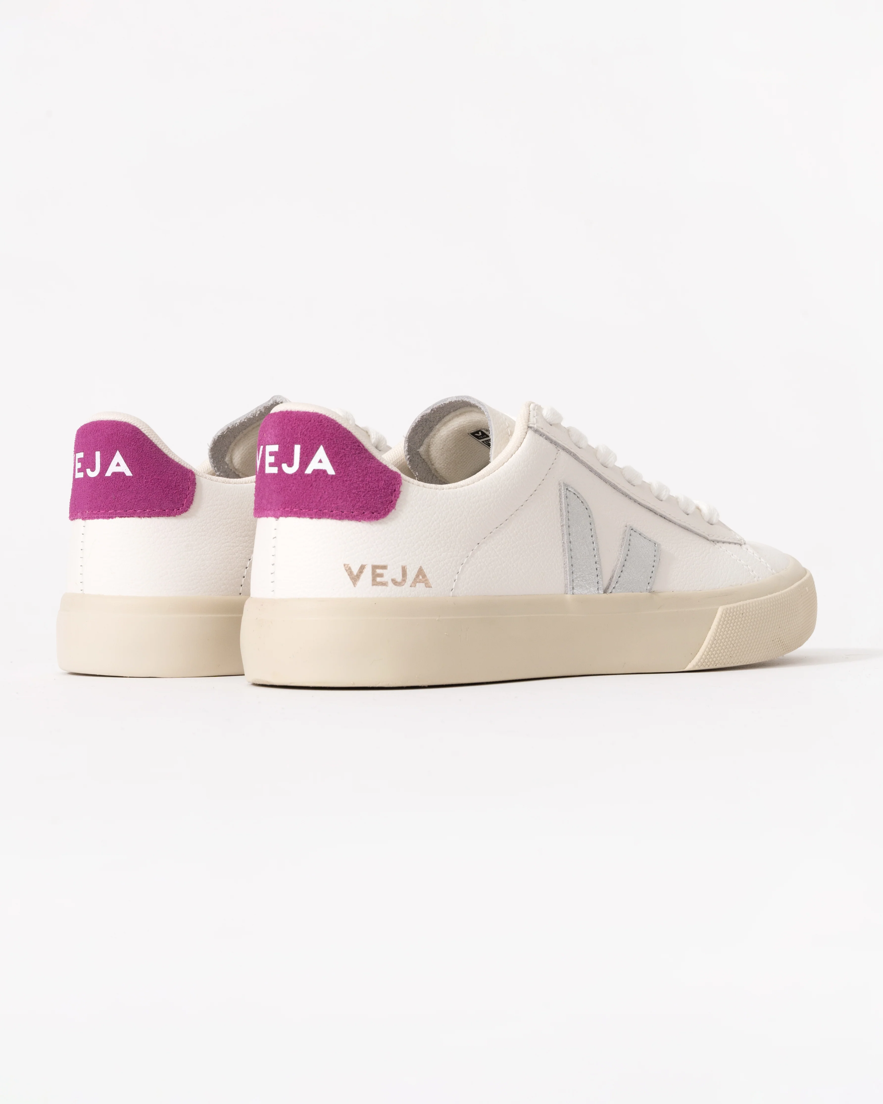 VEJA Campo Leather Womens Trainers - White/Silver/Ultraviolet - Image 3