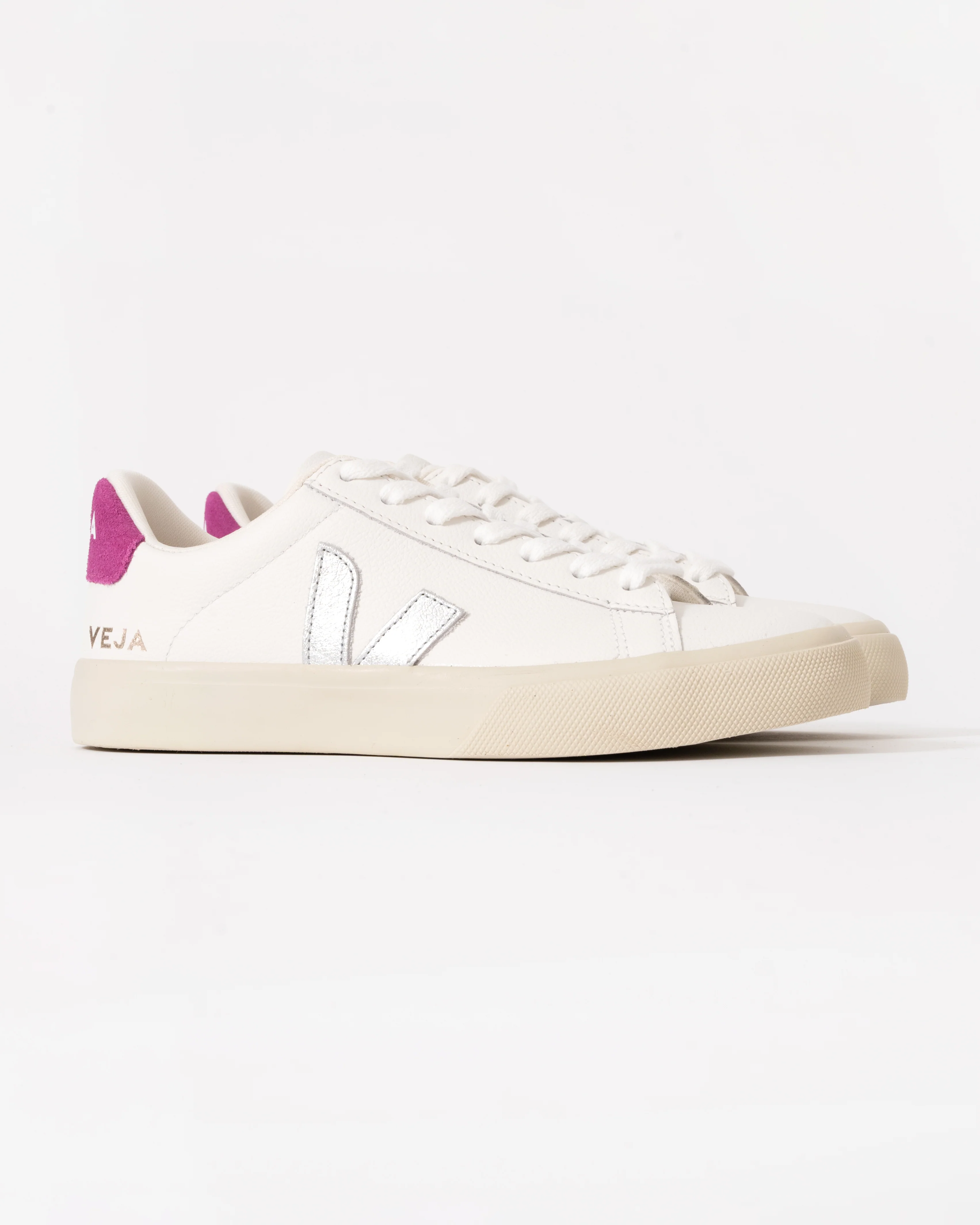 VEJA Campo Leather Womens Trainers - White/Silver/Ultraviolet - Image 4