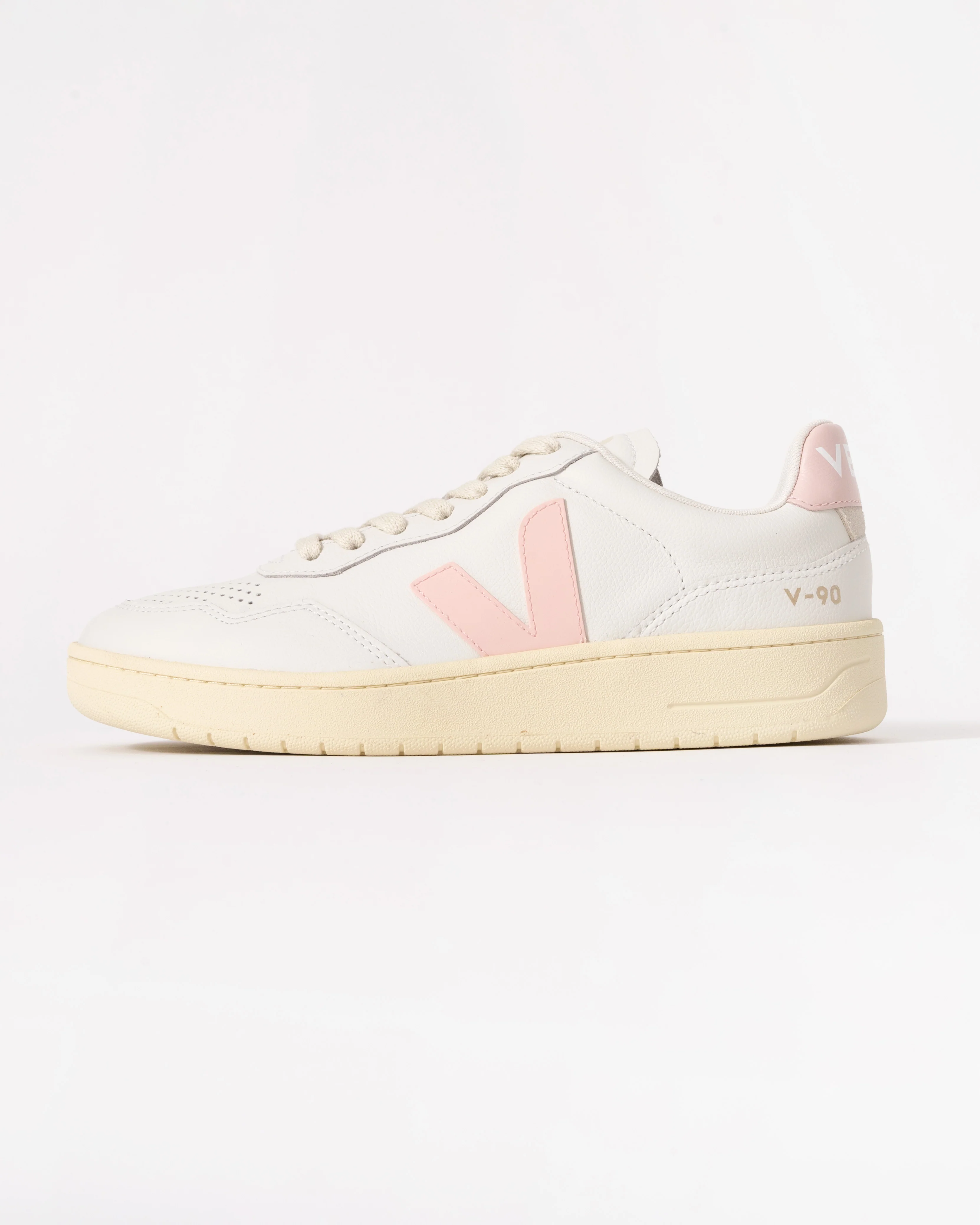 VEJA V-90 OT Leather Womens Trainers - White/Petale - Image 2
