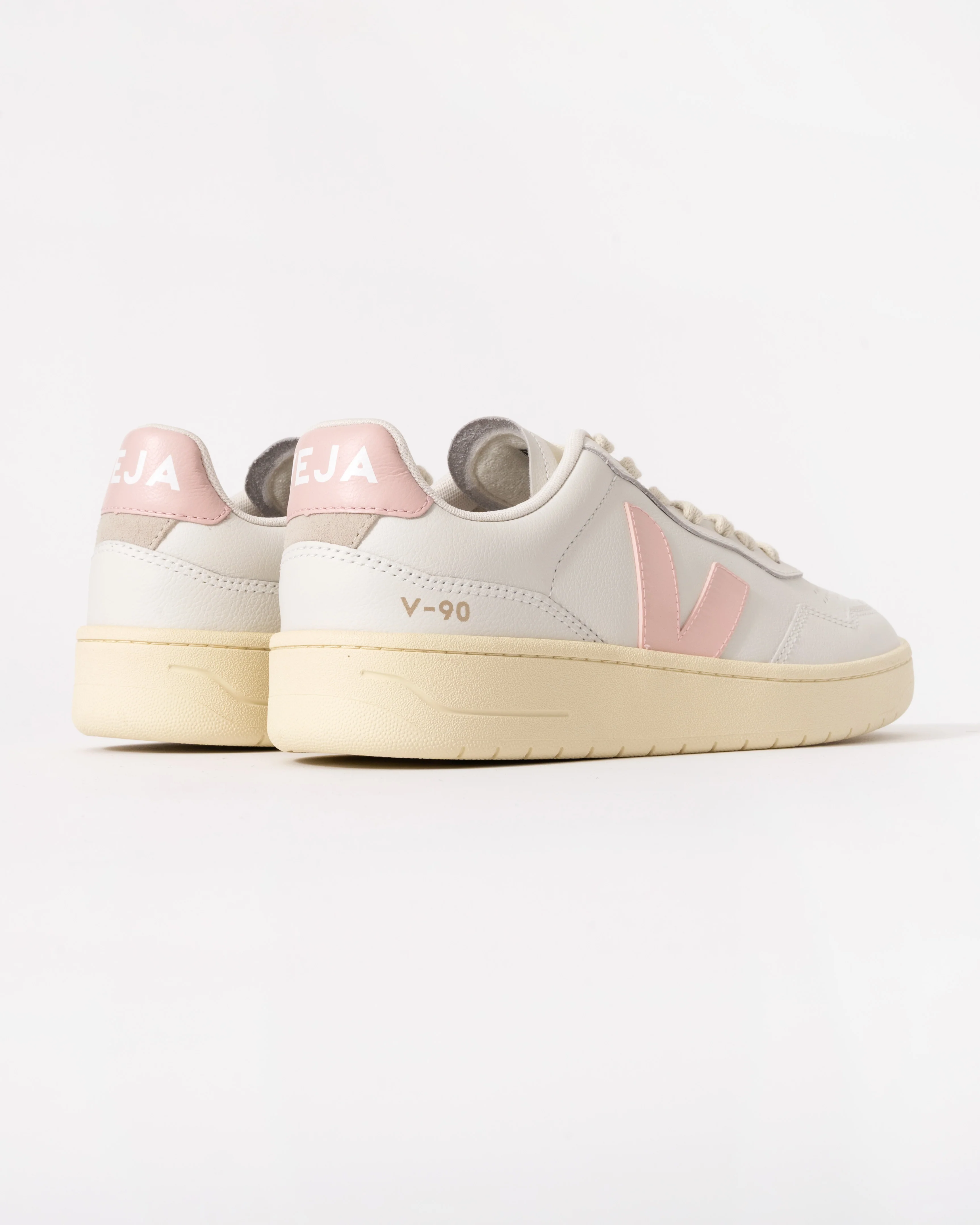 VEJA V-90 OT Leather Womens Trainers - White/Petale - Image 4
